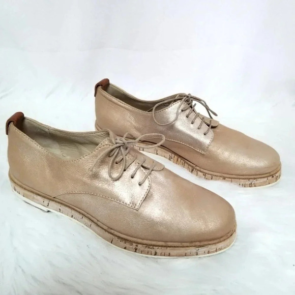 AGL 36 Juliet  Calf Leather Rose Metallic Oxfords Cork Rubber Soles - Picture 2 of 16